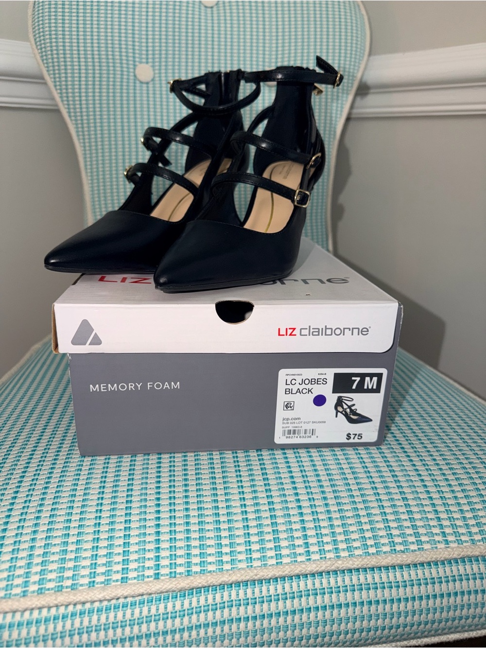 NEW Liz Claiborne Jobes Black Strappy Heels β Size 7